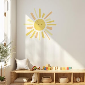 Smiley Face Sun Wall Decal, Boho Nursery Decor, Peel And Stick, Smiling Sun Wall Sticker, Happy Sun Room Decor, Kids Bedroom Wall Decor