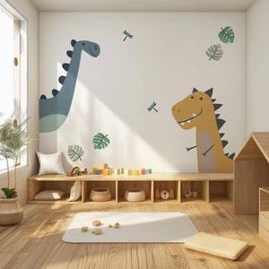 Duże naklejki ścienne z dinozaurami ~ Urocze naklejki ścienne Diplo i Trex ~ Ściana akcentowa do pokoju dziecięcego z dinozaurami jurajskimi ~ Prezent dla dzieci