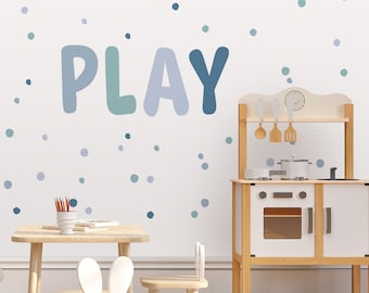 Boys playroom wall decals ~ Blue polka dot wall stickers ~ PLAY letters wall decals ~ Kindergarten wall decoration