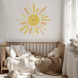 Cute Sun Wall Accent, Baby Room Decor, Happy Sun Wall Decal, Smiling Sun Wall Sticker, Kids Playroom Decor, Above The Crib Decal, Smiley Sun