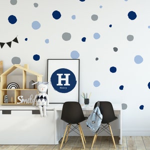 Boy Nursery Wall Decal, Blue Wall Decal, Polka Dot Wall Decal, Toddler Wall Decals, Blue Nursery Decor, Boy Room Decal, Playroom Wall Decal