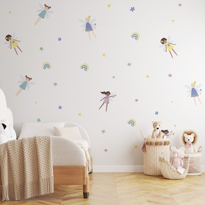 Rainbow fairy wall decals ~ Cute baby room wall decor ~ Whimsical princess nursery wall stickers ~ Gift for kids - Halloween girl decoration