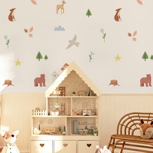 Cute Woodland Wall Decal, Forest Animals Wall Decals, Daycare Wall Decor, Woodland Nursery Decor, Deer Wall Decal, Fox Decal, Wildlife