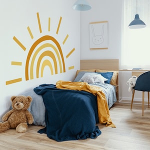 Half Sun Decal, Sunrise Wall Decal, Rising Sun Wall Sticker, Rainbow Sun Wall Decal, Fabric Wall Sticker, Large Wall Decal,Summer Wall Decal