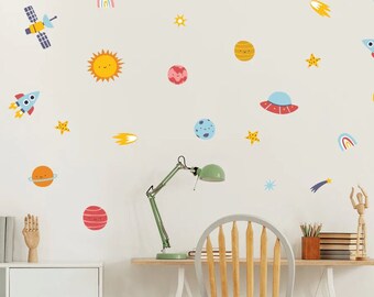 Space Wall Stickers, Astronaut Wall Decals, Planets Wall Decal, Rockets Wall Decals, Playroom Wall Decals,Kid's Room Wall Decor,Solar System