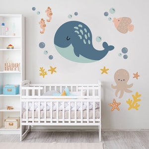 Sea Animal Wall Decal, Big Decals For Nursery Room, Kids Room Decal, Whale Wall Decal, Octopus Wall Sticker, Under Sea Wall Decal, Nautical