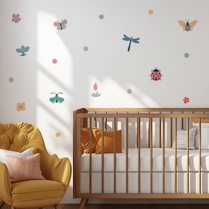 Lady Bug Wall Decals, Butterfly Wall Stickers, Toddler Room Decor, Insect Wall Decals, Cute Bugs Wall Decor, Kids Room Decals, Removable