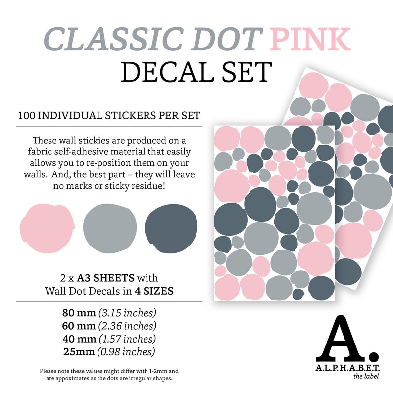 Pink and Grey Polka Dot Wall Decal Fabric Wall Sticker Etsy