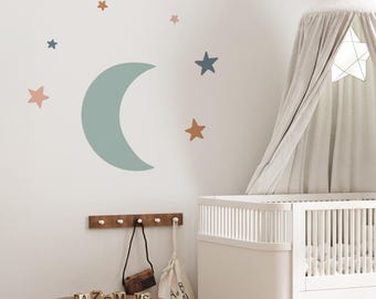 Vinilos de luna y estrellas, vinilo de luna creciente para pared, vinilos para pared de guardería, autoadhesivos, vinilos celestiales para pared, decoración nórdica para guardería, habitación infantil
