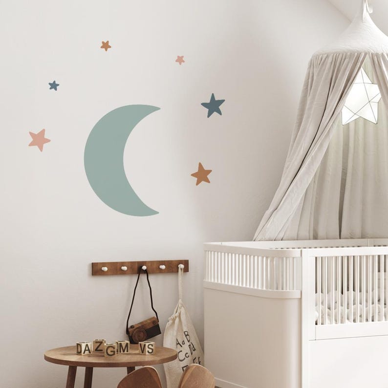 Moon and Stars Decals, Crescent Moon Wall Decal, Nursery Wall Decals ...