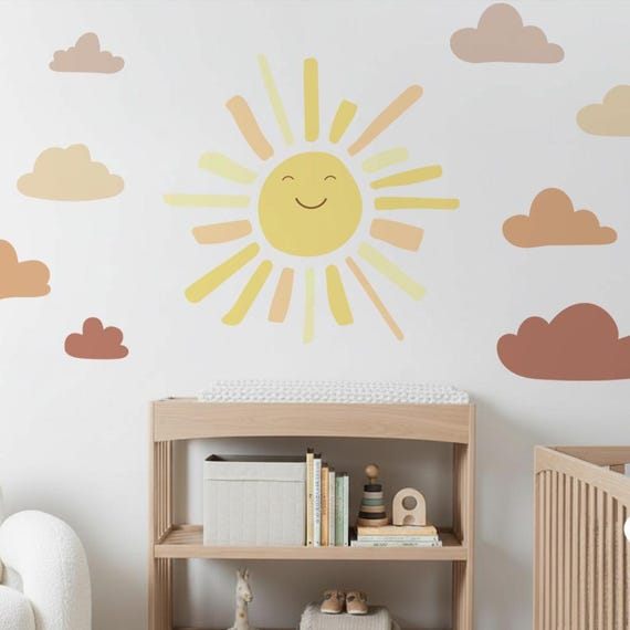Neukids Lot de 60 stickers muraux autocollants bohèmes - Motif soleil, lune et étoiles - Pour chambre d'enfant, salon, chambre à coucher, couloir