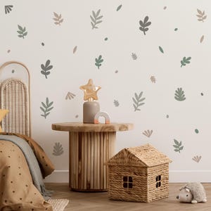 Grünes Wandtattoo, botanisches Wandtattoo, Blatt-Wandaufkleber, entfernbares Wandtattoo, Boho-Kinderzimmer-Dekor, botanisches Raumdekor