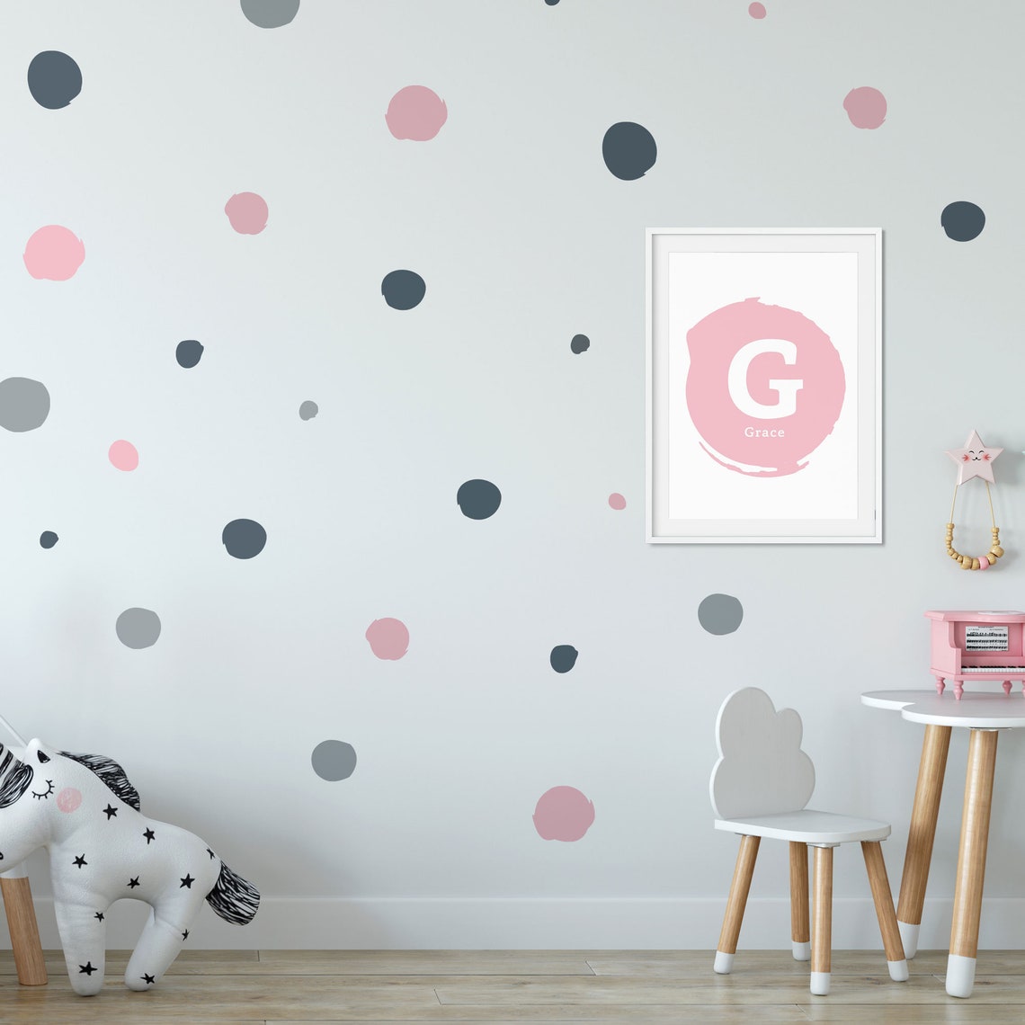 Pink and Grey Polka Dot Wall Decal Fabric Wall Sticker Etsy