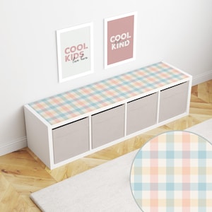 Revestimiento de estantería Kallax de cuadros vichy, trucos para muebles de IKEA, adhesivo Kallax para la parte superior de la estantería, decoración para guardar juguetes infantiles, decoración de sala de juegos, accesorios Kallax