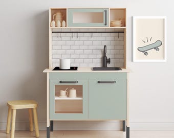Minimalist Duktig Kitchen Stickers ~ IKEA Duktig Makeover ~ Kids Play Kitchen Decals ~ Green or Pink Front