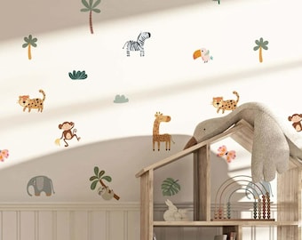 Safari Nursery Decor, Jungle Animals Wall Decals, Giraffe Wall Sticker, Wildlife Wall Decor, Toddler Room Decor, Kids Playroom Wall Decal