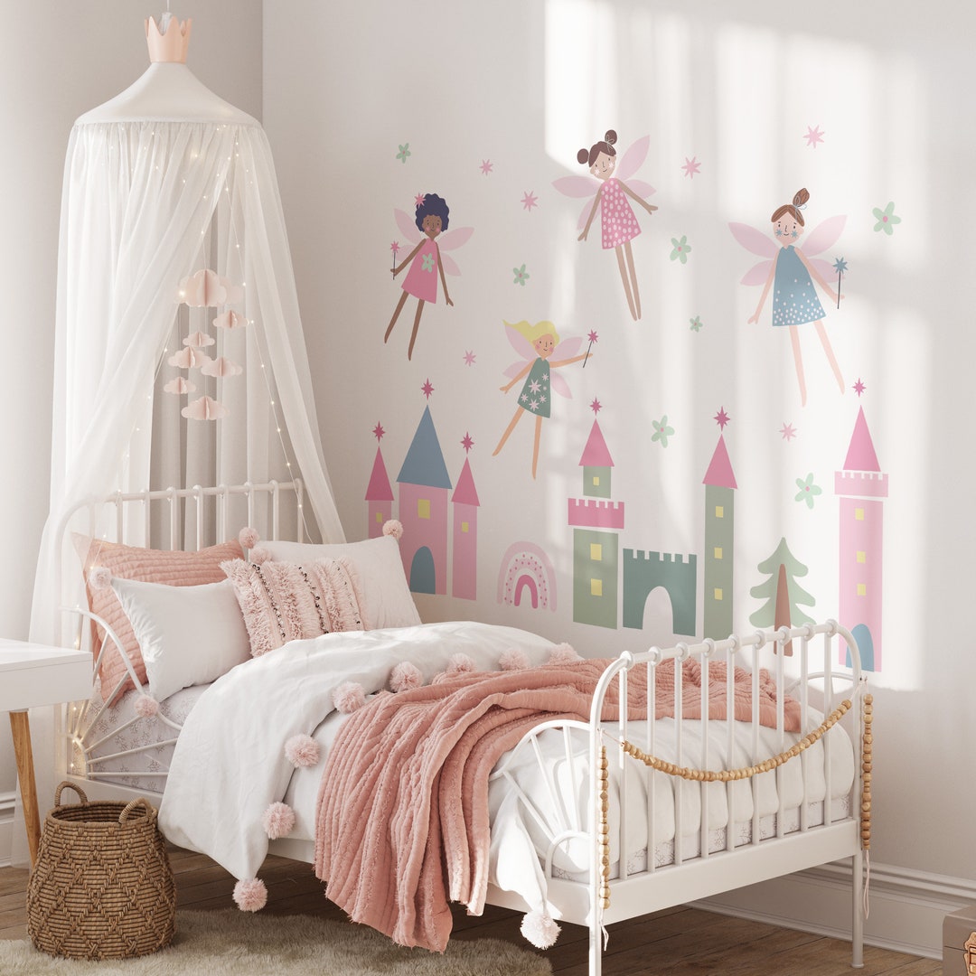 Large Fairies Wall Decal, Castle Wall Sticker, Princess Room Decor ...