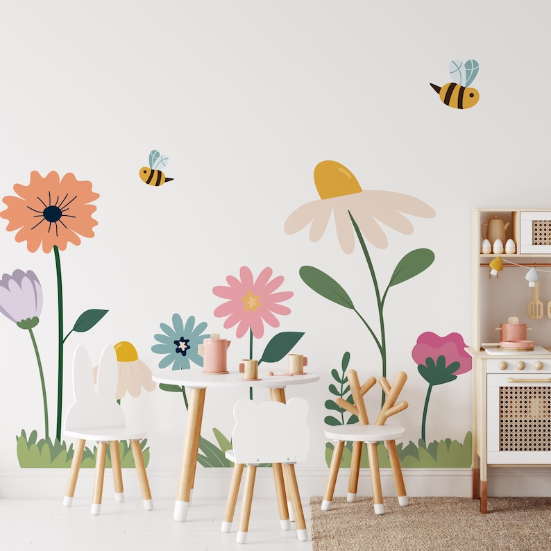Floral Wall Sticker, Baby Girl Room Decor, Nursery Room Decal, Colorful ...