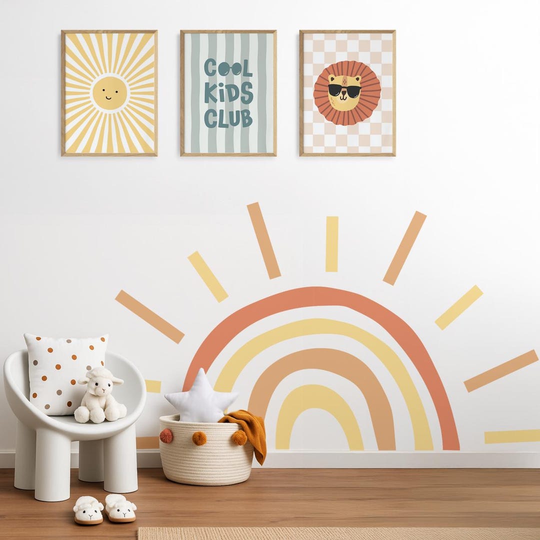 Half Sun Wall Sticker, Kids Playroom Decor, Sunshine Wall Decal, Sun ...