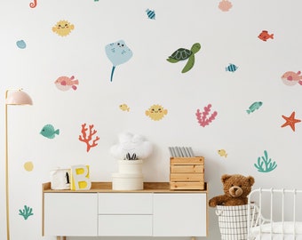 Sea Animals Wall Decals, Under The Sea Wall Decal, Nautical Baby Room Decor, Ocean Decals, Nursery Wall Decal, Kids Room Decal Marine