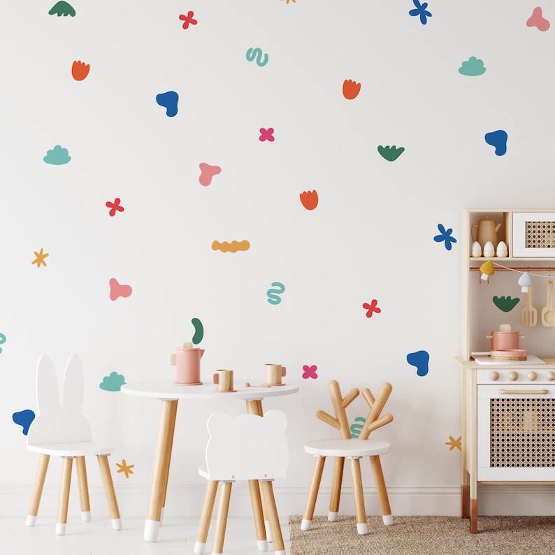 Colorful Wall Decals For Kids, Abstract Shapes Wall Stickers, Kids Room Decor, Mixed Shapes Wall Sticker, Playroom Decal, Removable Stickers image 2