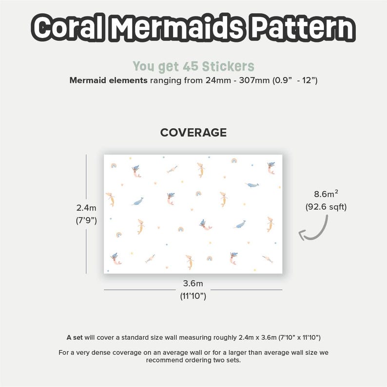 Lindas calcomanías de pared de sirenas para niñas ~ Calcomanías de pared bajo el mar para habitación infantil ~ Calcomanías de pared extraíbles para niñas ~ Idea de regalo para guardería infantil imagen 6