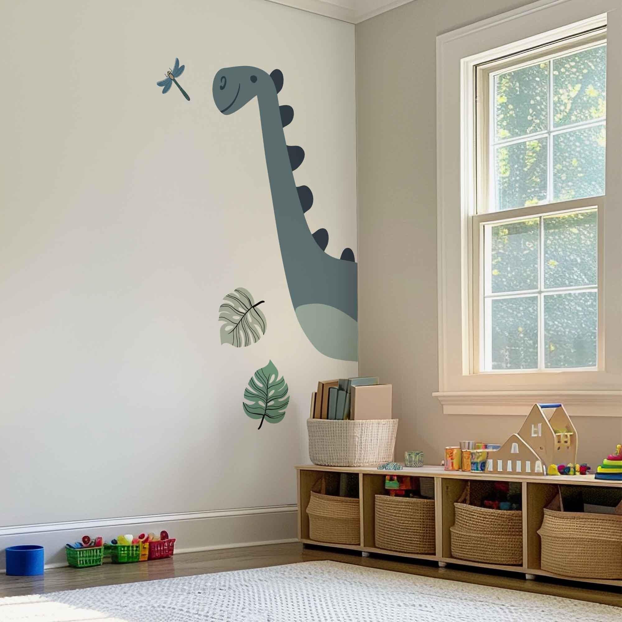 thumbnail image 2 of Boho Dinosaur Wall Decals With Tropical Plants - Nursery, Kids Room Decor, Removable Stickers (2 Sheets, 12x24") 2 of 14