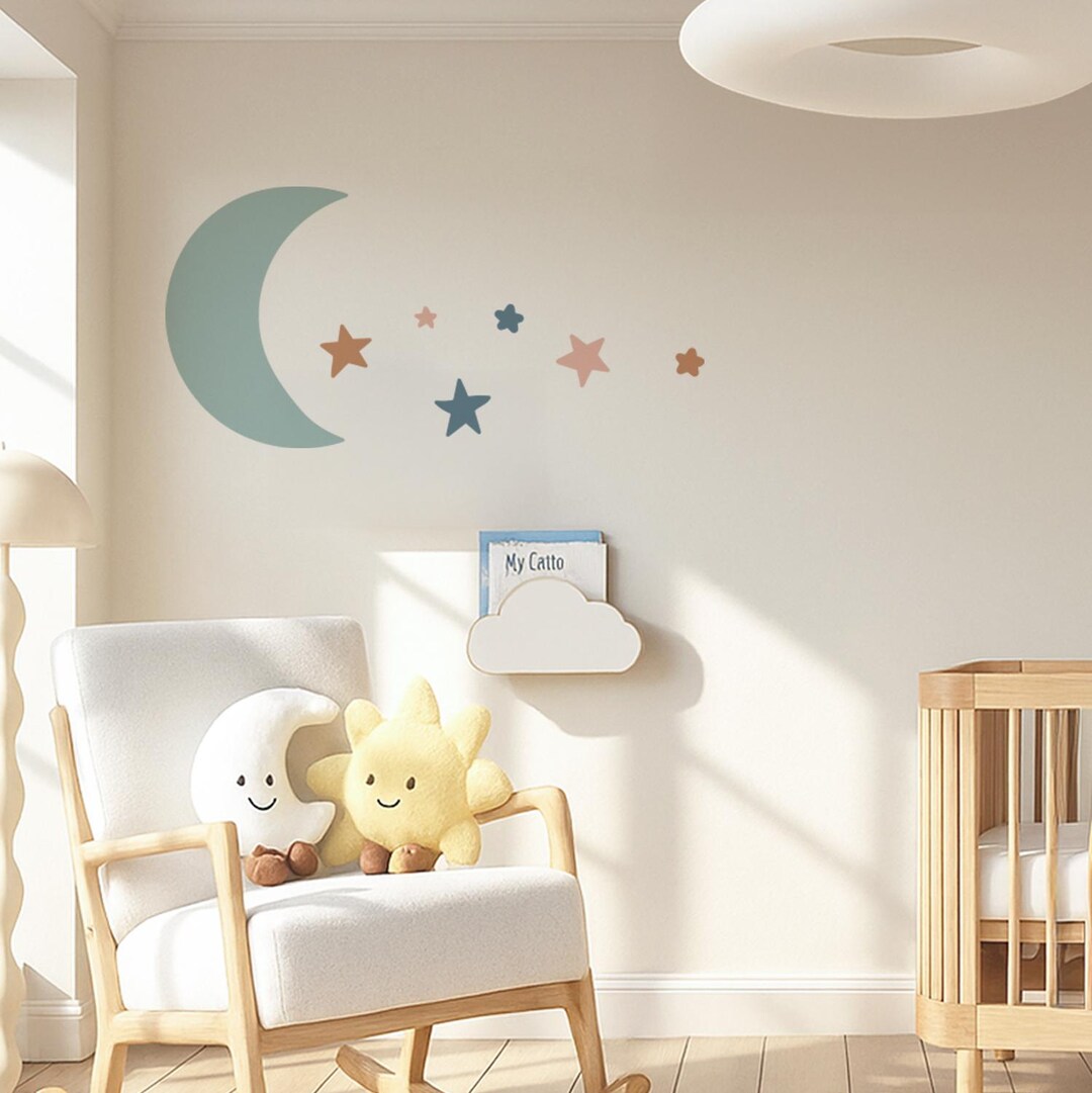 Moon and Stars Decals, Crescent Moon Wall Decal, Nursery Wall Decals ...
