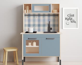 Blue Gingham Duktig Kitchen Stickers ~ IKEA Duktig Kitchen Decal With Splashback ~ Boys Playroom Decor