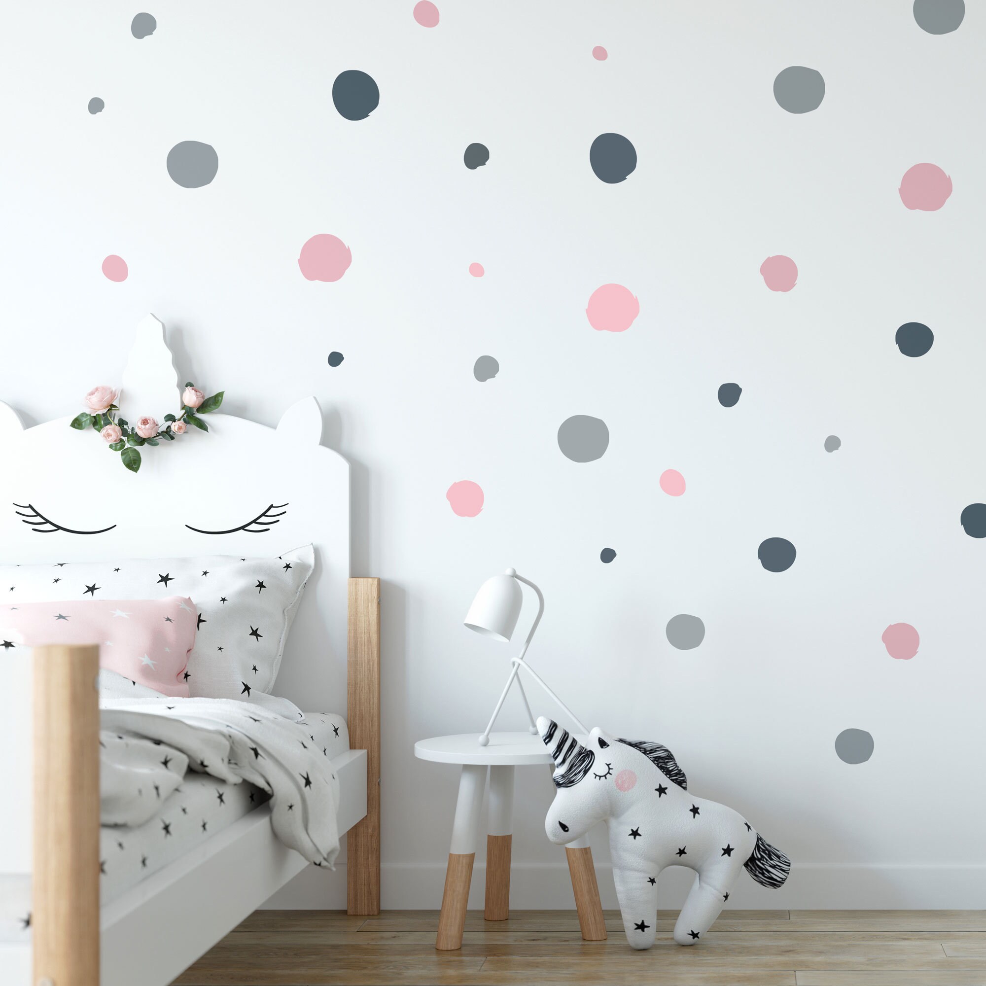 Pink And Grey Polka Dot Wall Decal Fabric Wall Sticker Etsy