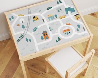 Modern city road map sticker for IKEA Latt table, kids furniture decal for playroom
