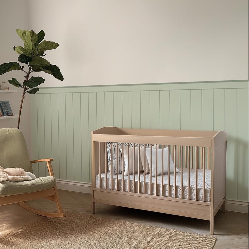 Beadboard Wall Panel Decal, Blue Wall Stickers, Peel And Stick Wainscoting, Fabric Wall Paneling, Modern Nursery Decor ~ 4 colors available Sage