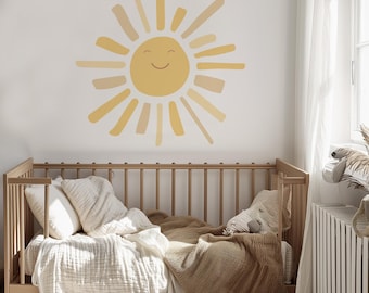 Smiley Sun Decal, Cute Sun Wall Decal, Baby Room Decor, Happy Sun Wall Decal, Peel And Stick, Kids Playroom Decor, Summer Wall Decal