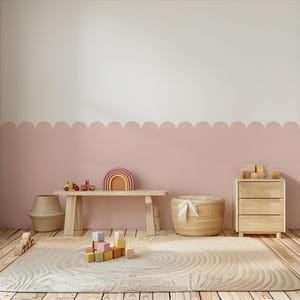Pink Half Wall Panels, Baby Girl Nursery Wall Decal, Girls Playroom Decor,Removable Scallop Wallpaper, Peel And Stick,Kids Room Wall Sticker