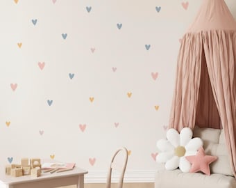 Heart shapes wall decals ~ Cute nursery decor for girls bedroom ~ Removable heart wall art stickers ~ Kids room decoration with heart decals