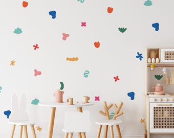 Colorful Wall Decals, Abstract Modern Wall Decor, Shapes Wall Stickers, Fun Kid Wall Decals, Toddler Room Decor, Playroom Wall Decals