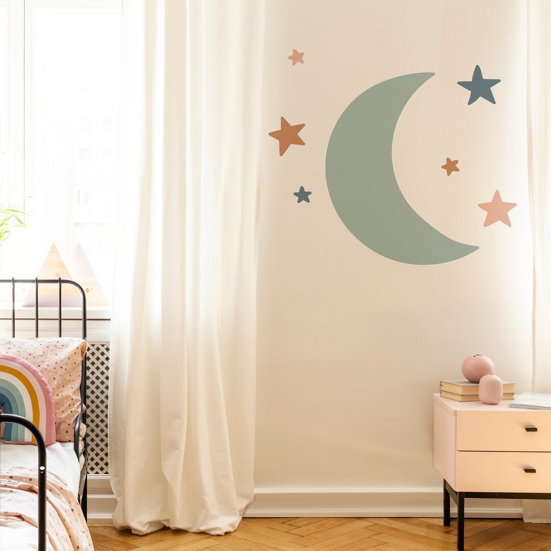 Moon and Stars Decals Crescent Moon Wall Decal Nursery Wall Etsy