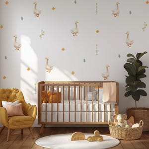Cute Geese Wall Stickers, Floral Wall Decals, Nursery Wall Decor, Farm Animal Decals, Birds Wall Stickers, Removable Wall Decals,Cottagecore