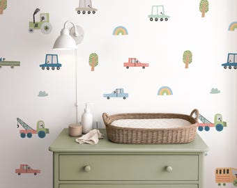 Car Wall Stickers, Transportation Decal, Boys Nursery Decor, Toddler Room Decal, Truck Wall Sticker, Vehicle Wall Decals, Cool Wall Stickers