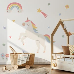 Einhorn Wandtattoo, Mädchenzimmer, Wandbild für Kinderzimmer, Wandtattoo Girly, Kinderzimmer Dekor, Regenbogen Aufkleber, bunt für die Wand