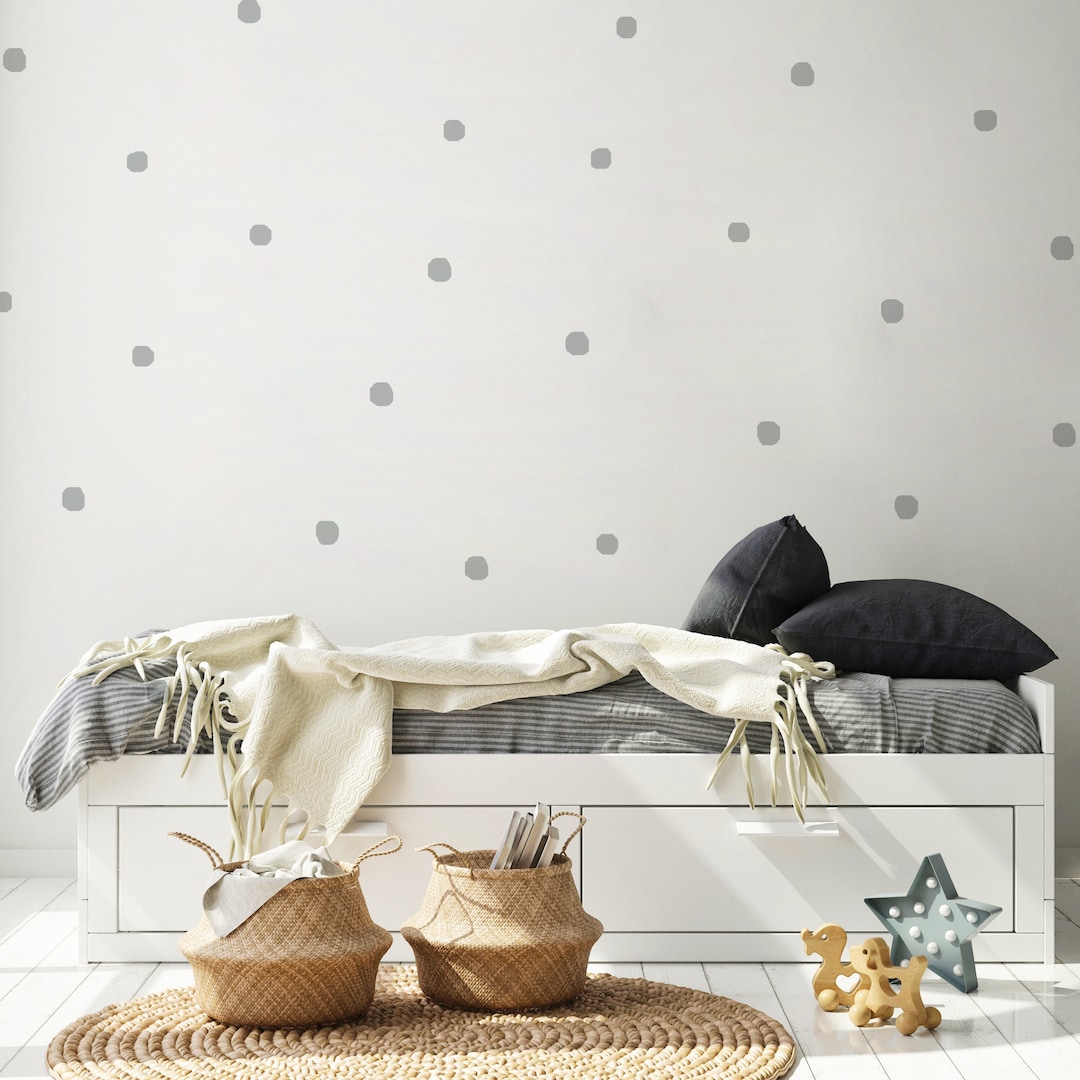 210 Wall Stickers Nursery Boy, Removable Wall Decals, Grey Polka Dot