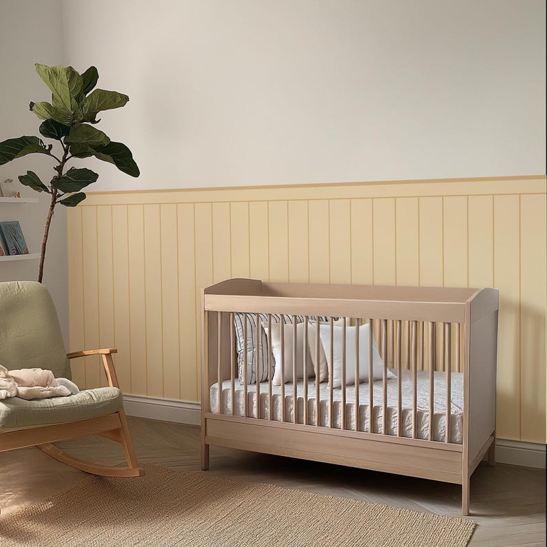 Beadboard Wall Panel Decal, Blue Wall Stickers, Peel And Stick Wainscoting, Fabric Wall Paneling, Modern Nursery Decor ~ 4 colors available Butter