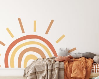 Sunshine Nursery Wall Stickers, Boho Sun Wall Decal, Playroom Wall Decor, Half Sun Wall Decal, Sunrise Wall Decal, Sun Wall Stickers, Unique