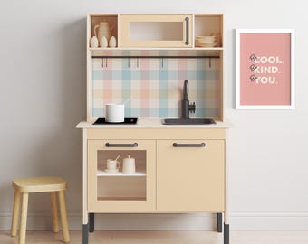 IKEA Duktig Kitchen Stickers, Play Kitchen Decal, Backsplash Sticker, Decals For Kitchen, Kids Playroom Decor, Colorful Gingham Stickers
