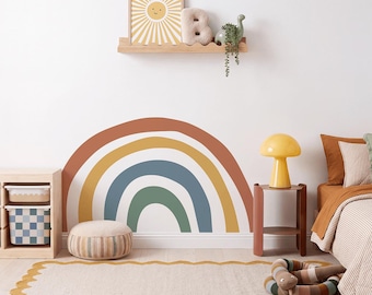 Large Rainbow Wall Sticker, Rainbow Baby Decor, Earthy Wall Sticker, Neutral Nursery Decor, Playroom Wall Decal, Cute Kids Room Decals