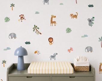 Cute nursery wall decals ~ Graphic safari animal stickers ~ animal wall decor ~  kids wall stickers for playroom ~ jungle nursery wallpaper