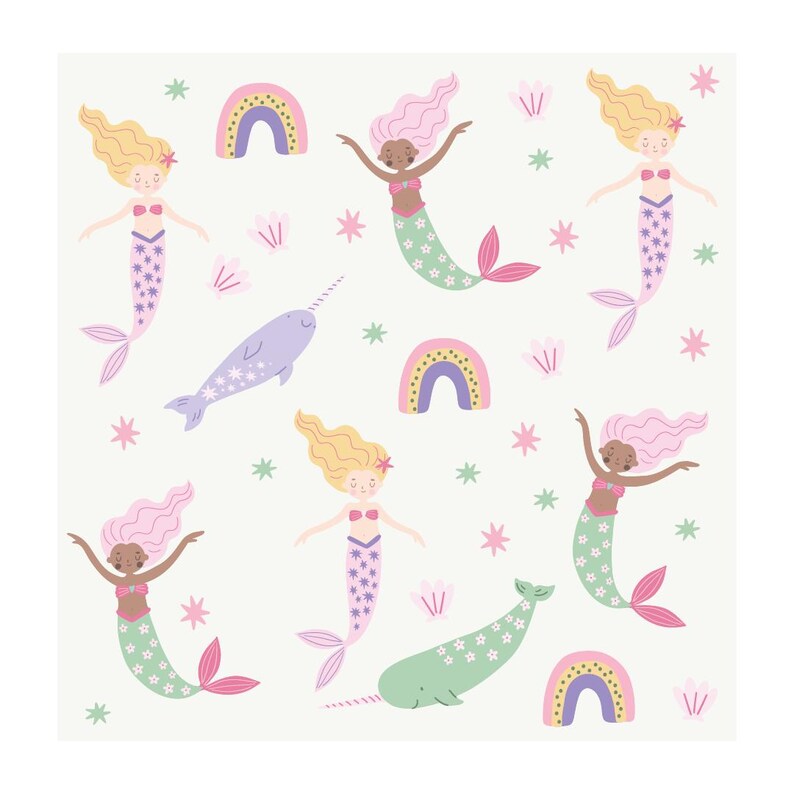 Lindas calcomanías de pared de sirenas para niñas ~ Calcomanías de pared bajo el mar para habitación infantil ~ Calcomanías de pared extraíbles para niñas ~ Idea de regalo para guardería infantil imagen 4