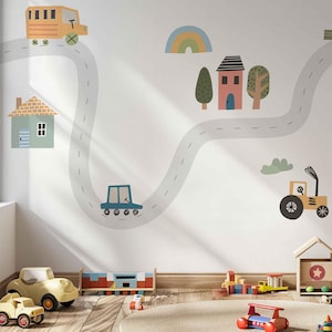 Muurstickers grote wegenkaart, muurstickers stadsweg, jongens speelkamer decor, montessori kamer muur decor, cool speelgoed kamer decor, peuterkamer