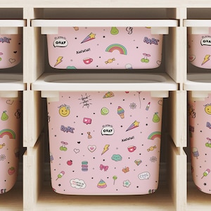 Girly Trofast Decals, IKEA Trofast Tubs Stickers, Pink Storage Tub Stickers, Vinyl Wraps, Girls Playroom Decor, Preppy Storage Decor