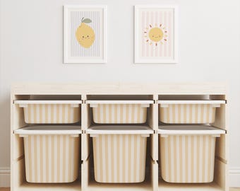 Gestreepte Trofast afvalbakstickers, gele stickers opbergdoos, decoratie kinderkamer, speelkamer Trofast kuipstickers, stickers kinderkamer opberger, kinderkamer